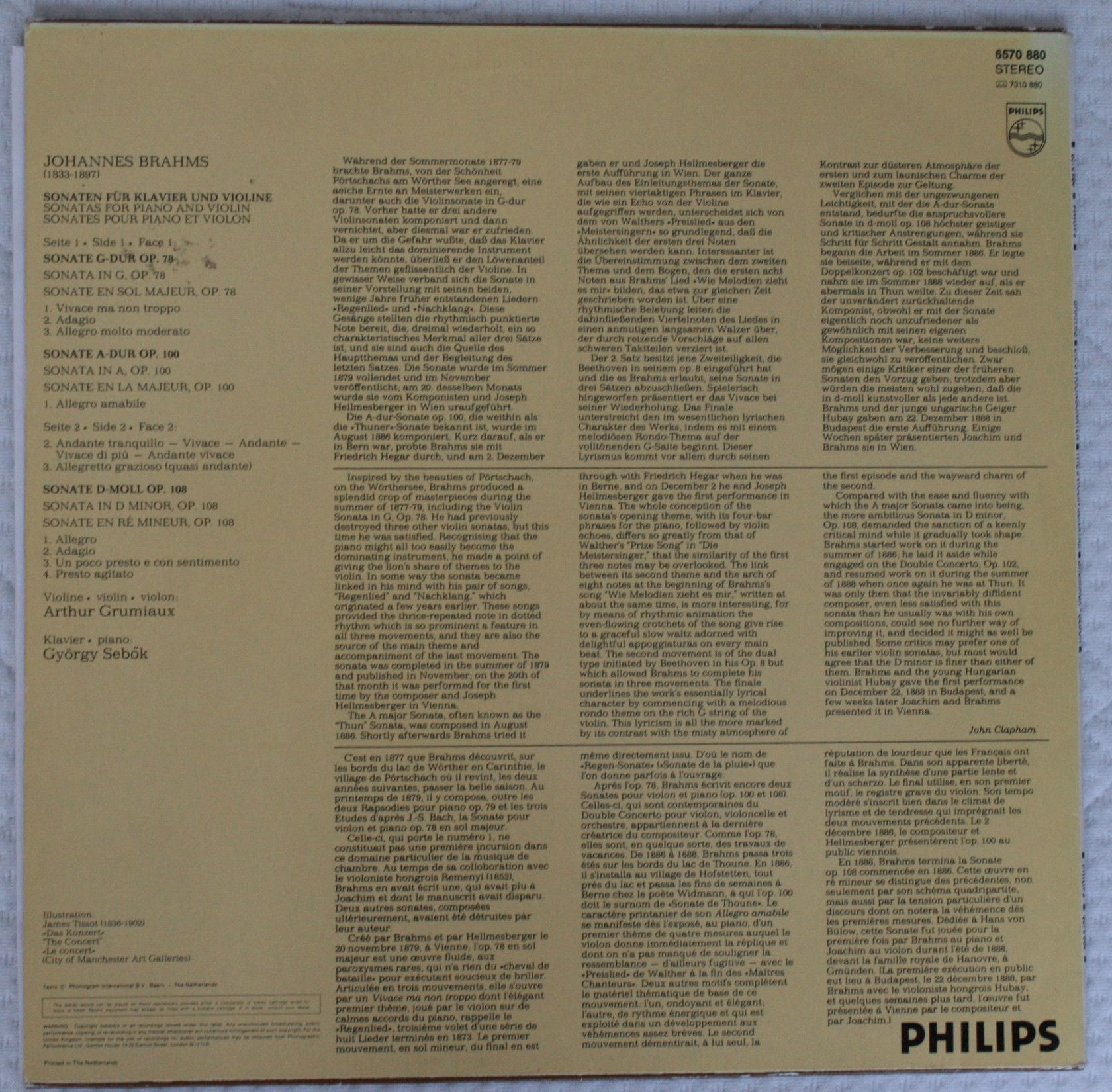 Philips 6570 880 - Johannes Brahms, Arthur Grumiaux, György Sebö - Image 2