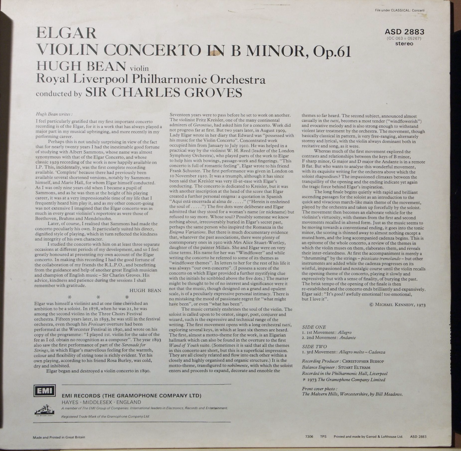 His Master's Voice ASD 2883 - Sir Edward Elgar, Hugh Bean, Royal - Image 2