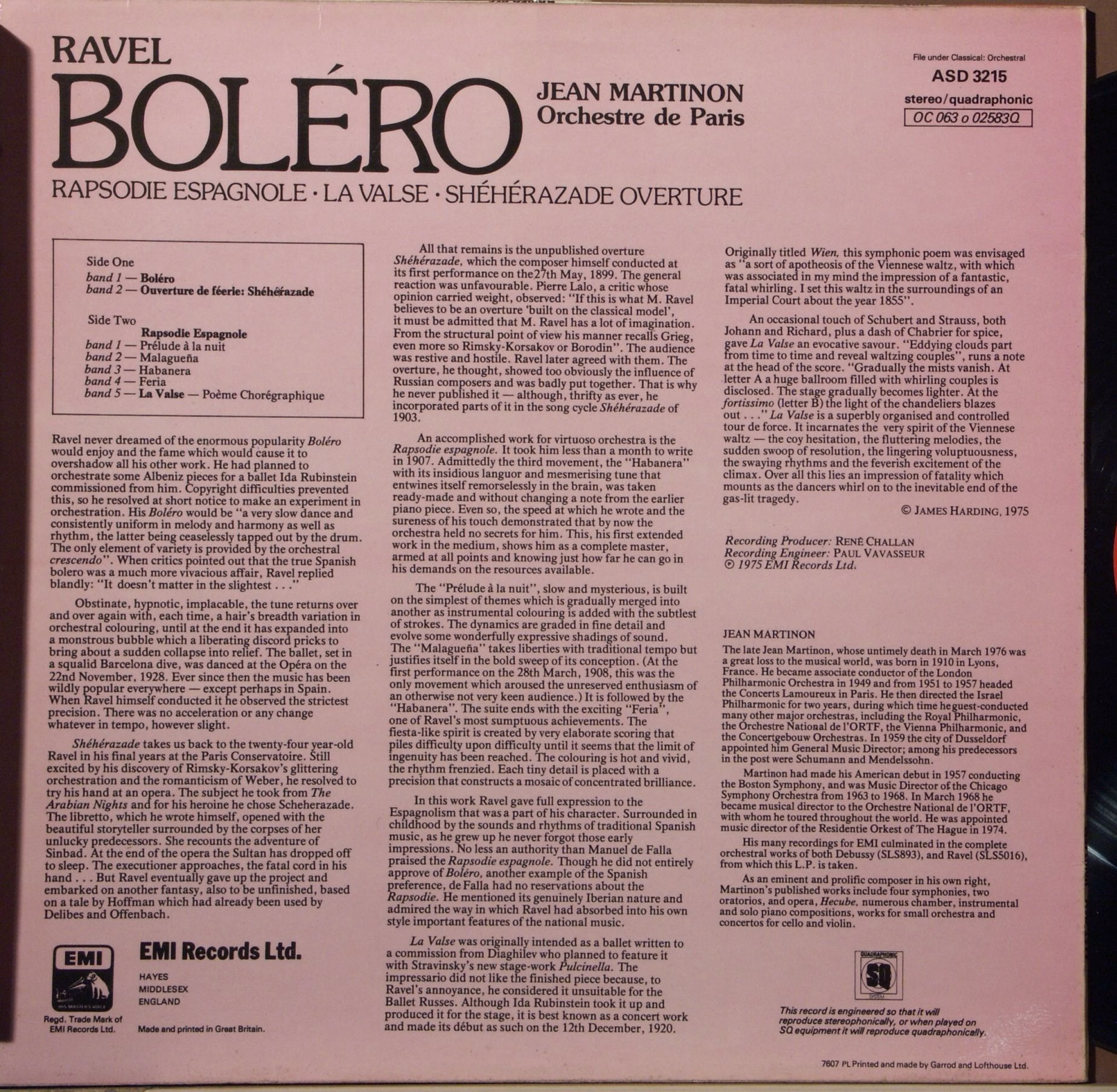 His Master's Voice ASD 3215 - Maurice Ravel, Jean Martinon, Orch - Image 2