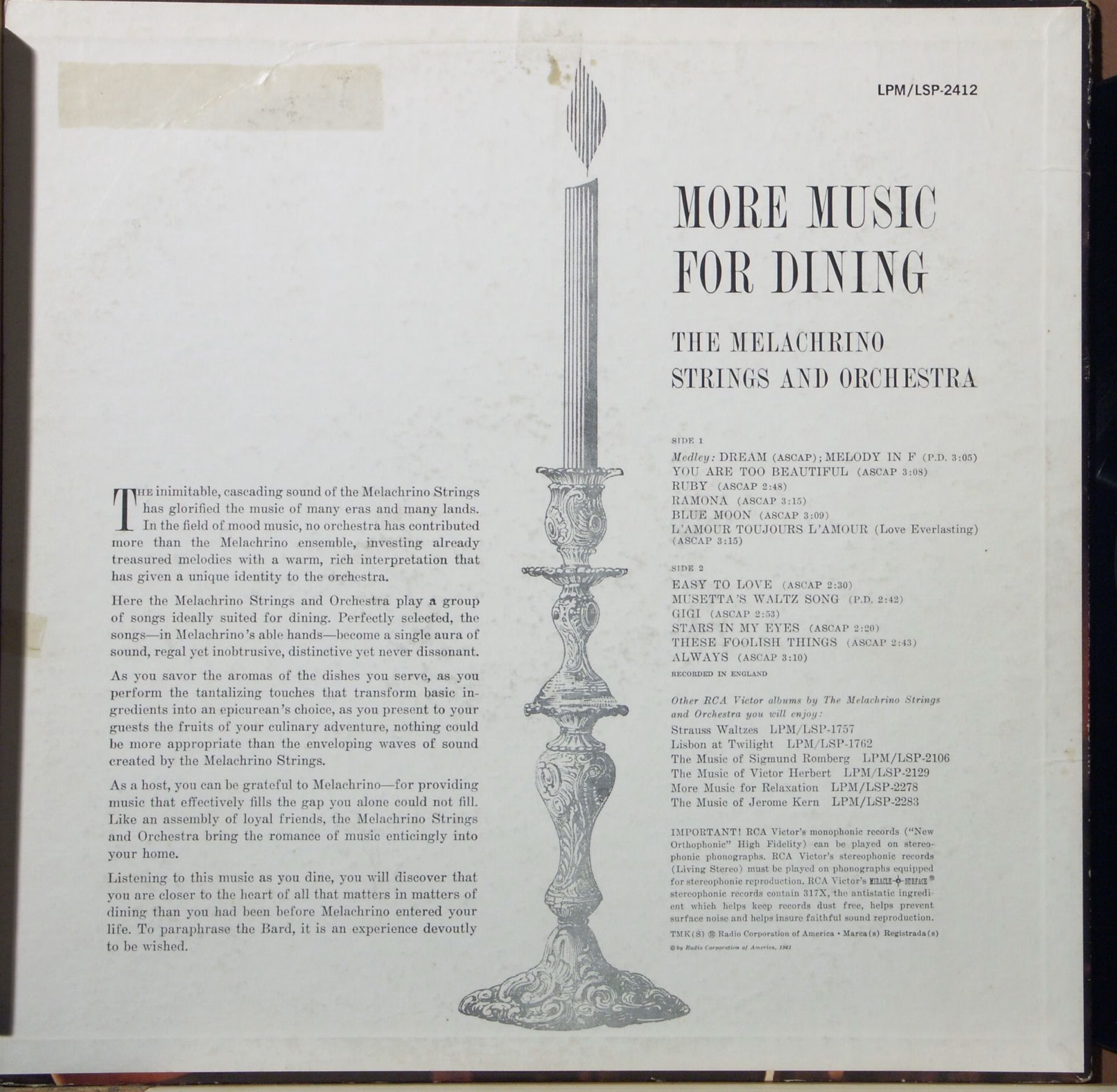 RCA Victor LSP-2412 - The Melachrino Strings - More Music For Di - Image 2