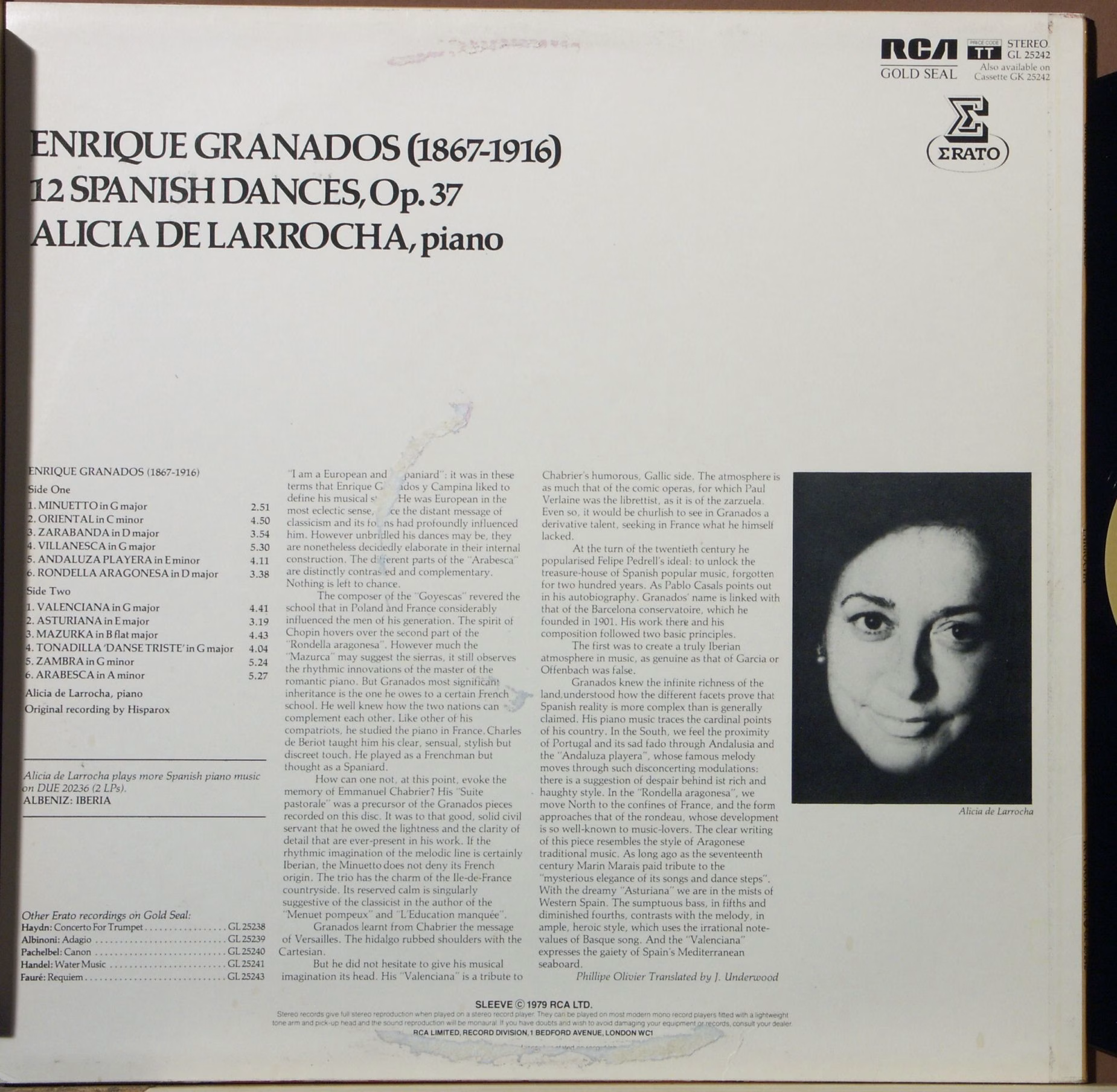 RCA Gold Seal GL 25242 - Enrique Granados, Alicia de Larrocha - - Image 2