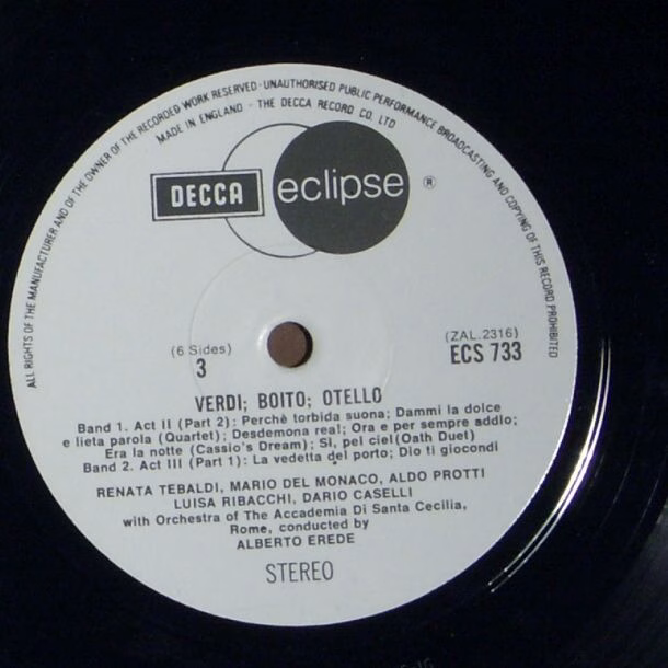 DECCA ECS 733 - Giuseppe Verdi, Renata Tebaldi, Mario del Monaco - Image 3