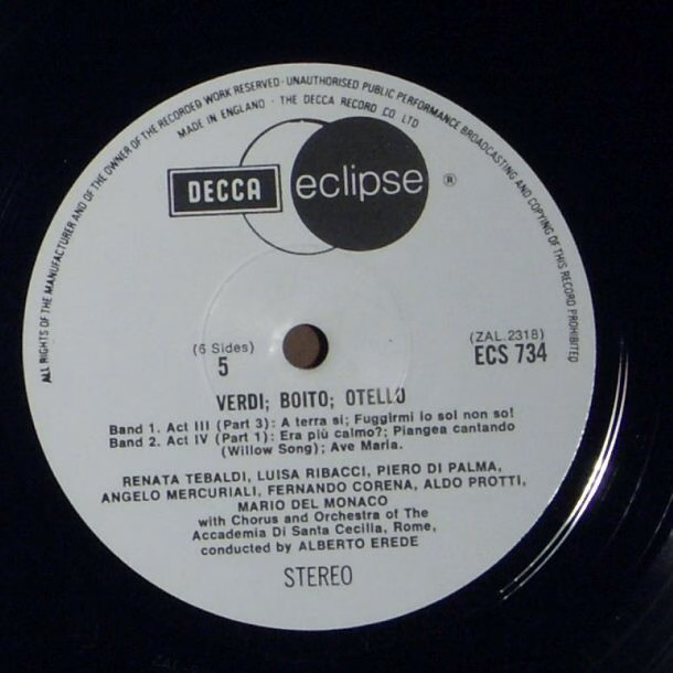 DECCA ECS 734 - Giuseppe Verdi, Renata Tebaldi, Mario del Monaco - Image 3