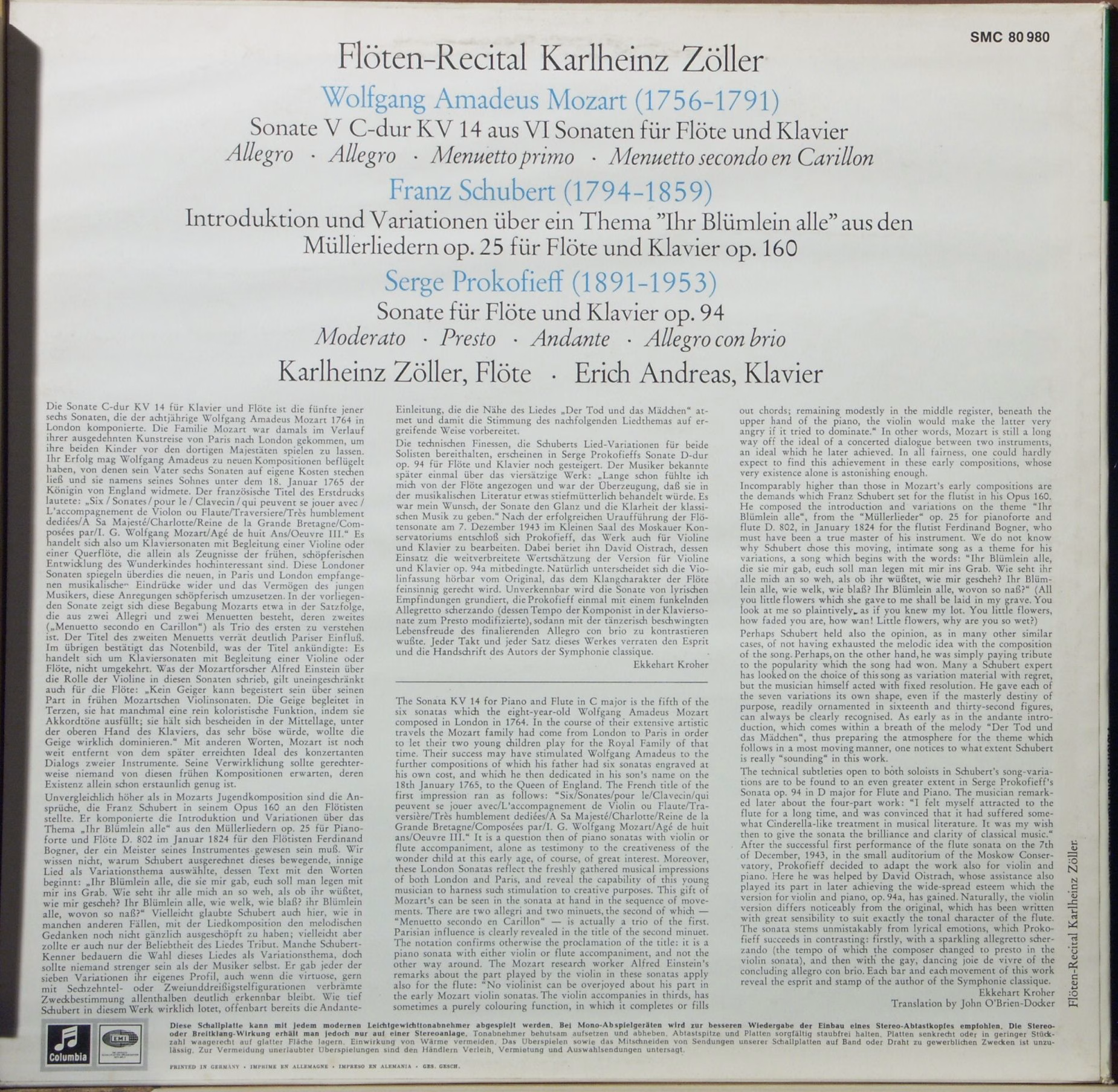 Columbia SMC 80 980 - Wolfgang Amadeus Mozart, Sergei Prokofiev, - Image 2