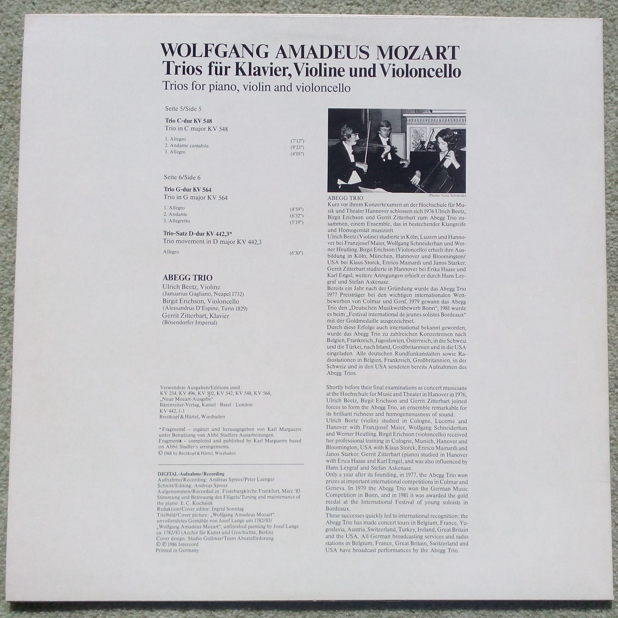 Not On Label - - Abegg Trio, Wolfgang Amadeus Mozart - Trios für - Image 2