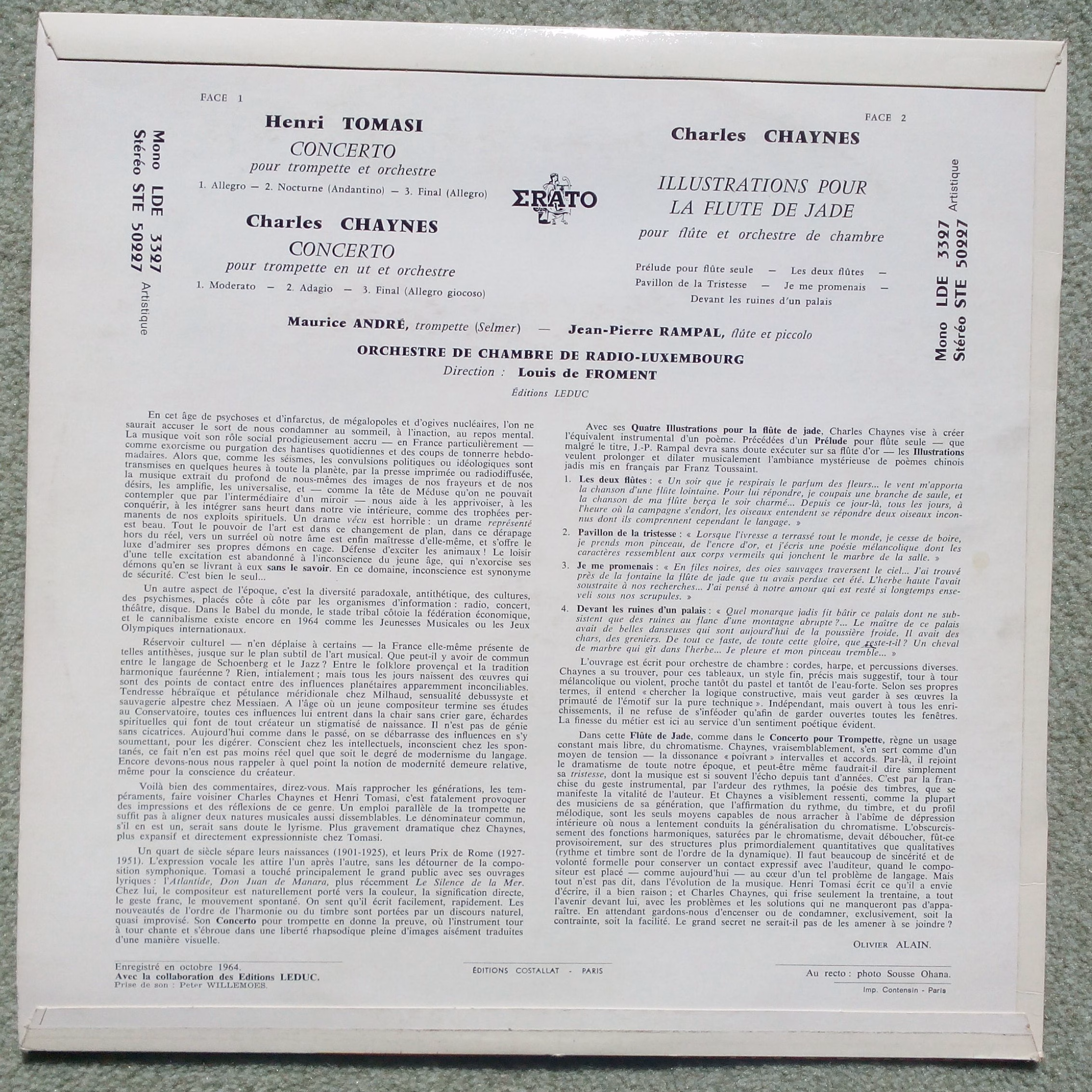 Erato STE 50227 - Henri Tomasi, Charles Chaynes - 2 Concertos Po - Image 2
