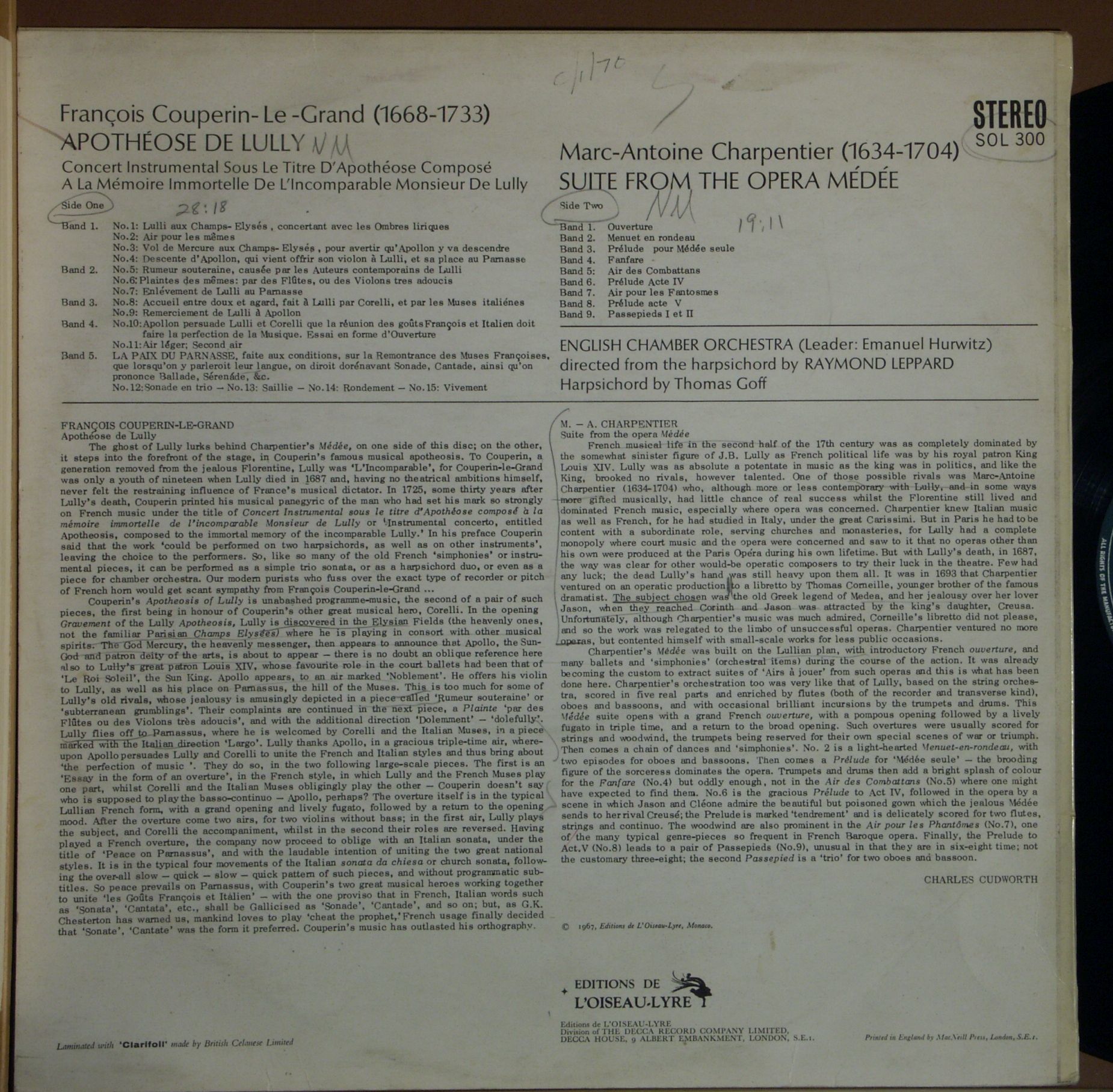 L'Oiseau-Lyre SOL 300 - François Couperin, Marc Antoine Charpent - Image 2