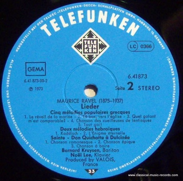 Telefunken 6.41873 - Maurice Ravel, Bernard Kruysen, Noël Lee - - Image 3