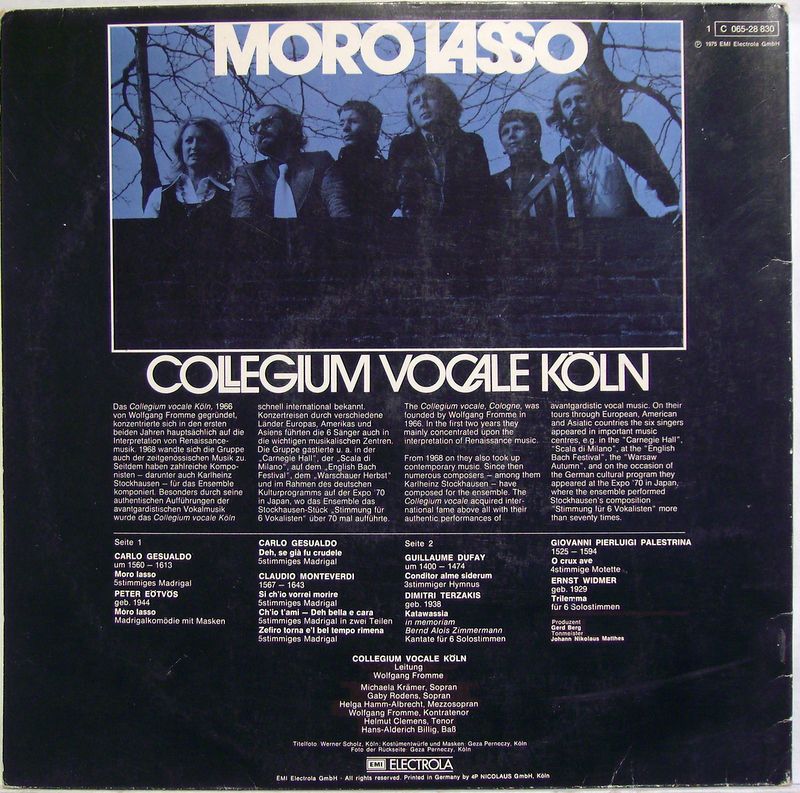 EMI Electrola C 065-28 830 - Collegium Vocale Köln - Moro Lasso - Image 2