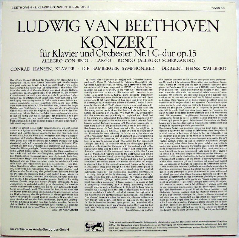 Eurodisc S 70 297 KK - Ludwig van Beethoven, Conrad Hansen, Bamb - Image 2