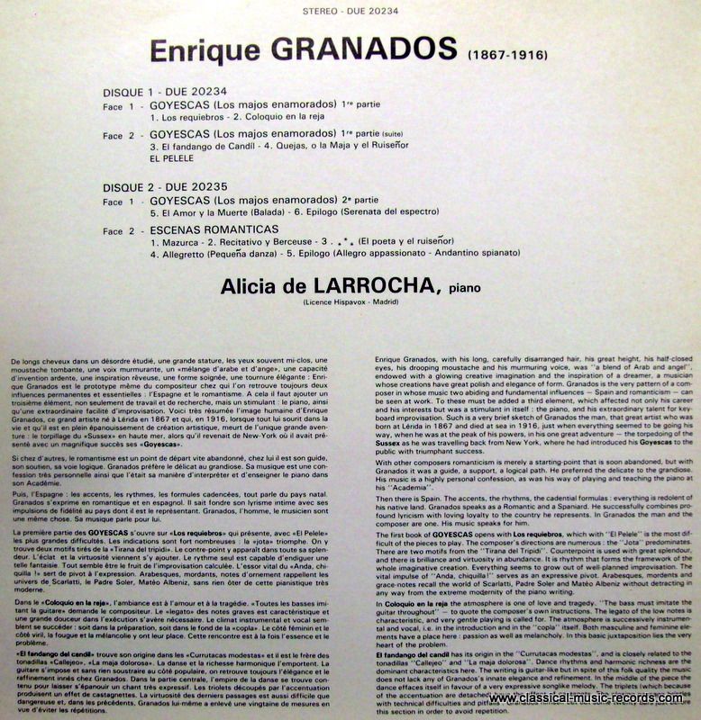 Erato DUE 20234 - Enrique Granados, Alicia De Larrocha - Goyesca - Image 2