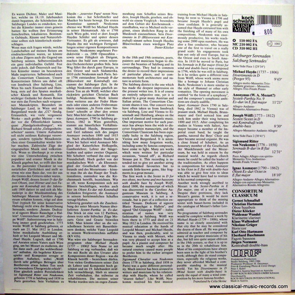 Koch Schwann Musica Mundi 110 002 FA - Consortium Classicum - Sa - Image 2