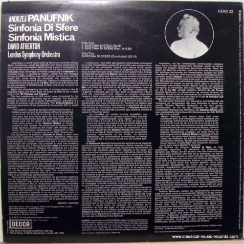 DECCA HEAD 22 - Andrzej Panufnik, London Symphony Orchestra, Dav - Image 7