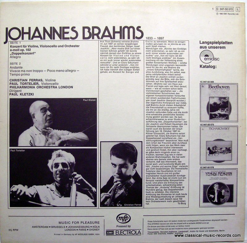 Emidisc (2) 1C 047-50 572 - Johannes Brahms, Christian Ferras, P - Image 3