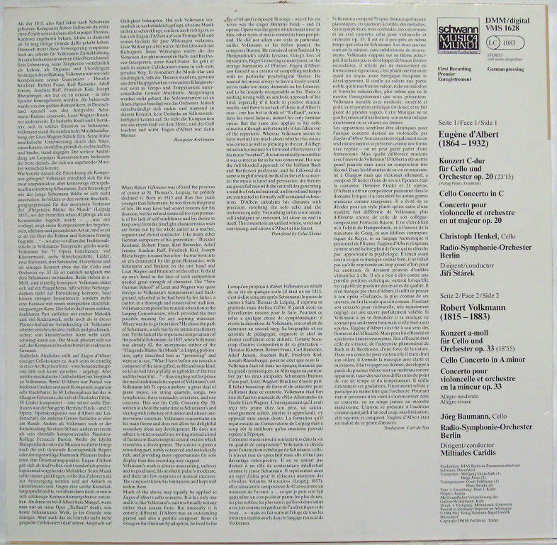 Schwann Musica Mundi VMS 1628 - Eugen D'Albert, Robert Volkmann, - Image 2