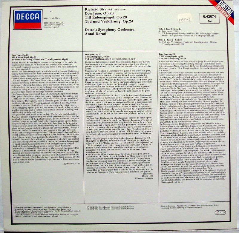 DECCA 6.42674 - Richard Strauss, Detroit Symphony Orchestra, Ant - Image 2