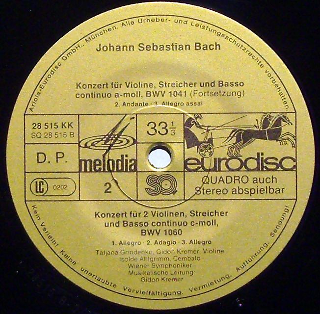 Eurodisc 28 515 KK - Johann Sebastian Bach, Gidon Kremer, Tatian - Image 4