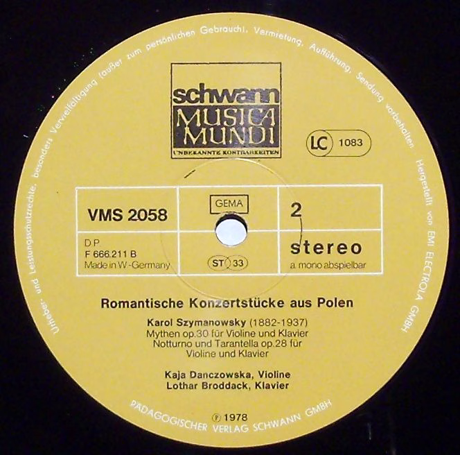 Schwann Musica Mundi VMS 2058 - Henryk Wieniawski, Karol Szymano - Image 3