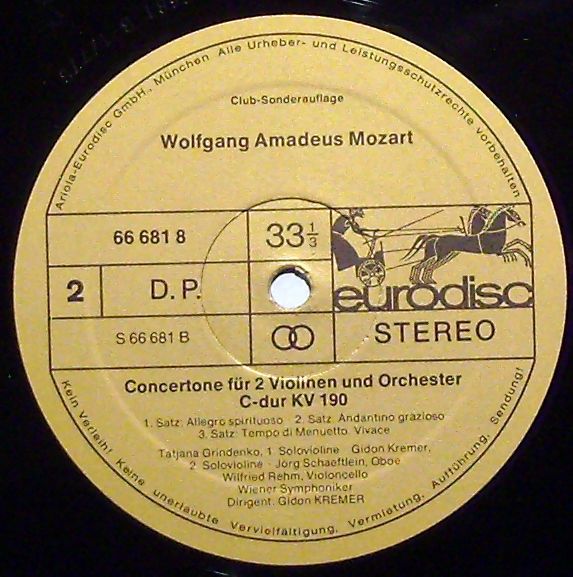 Eurodisc 66 681 8 - Wolfgang Amadeus Mozart, Gidon Kremer, Tatia - Image 3