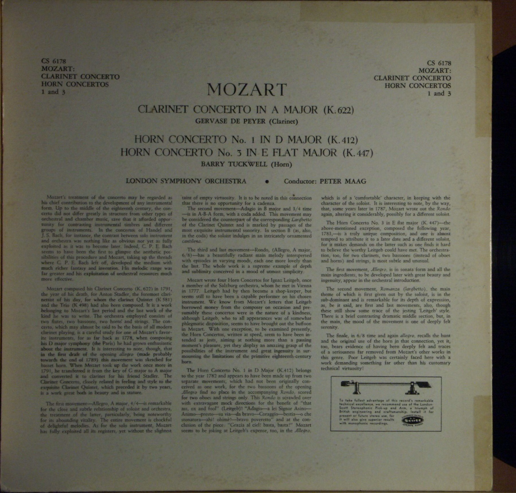 London Records CS 6178 - Wolfgang Amadeus Mozart, Gervase de Pey - Image 2