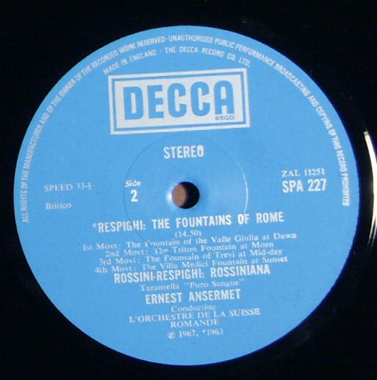 DECCA SPA 227 - Ottorino Respighi, L'Orchestre De La Suisse Roma - Image 2