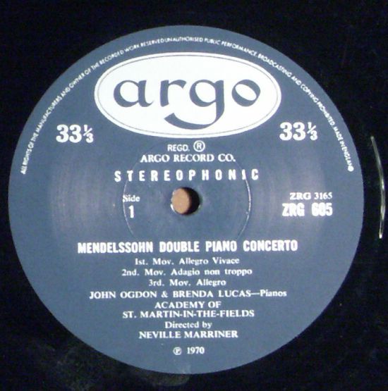 Argo ZRG 605 - Felix Mendelssohn-Bartholdy, Brenda Lucas, John O - Image 3
