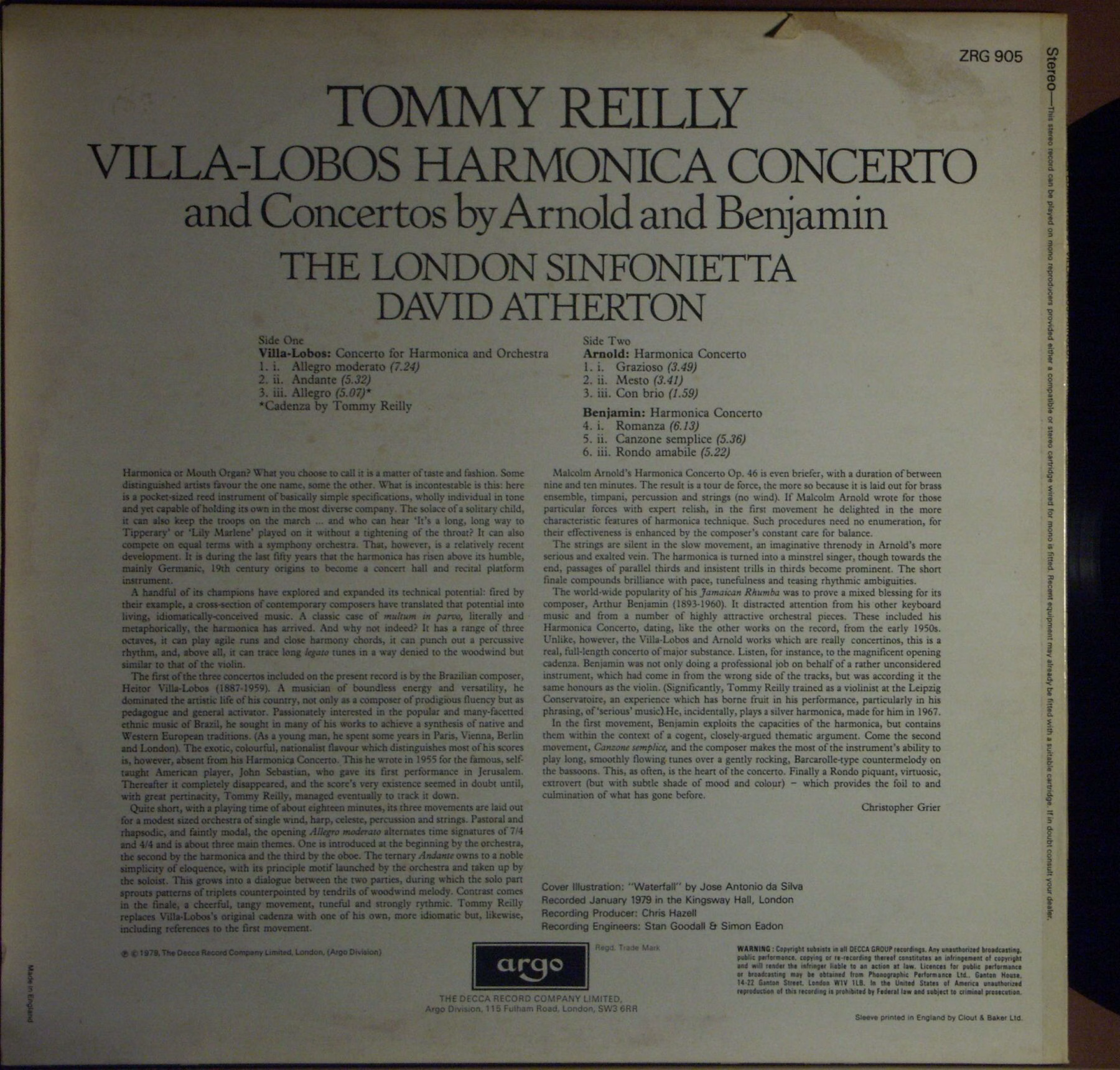 Argo ZRG 905 - Tommy Reilly, London Sinfonietta, David Atherton - Image 2