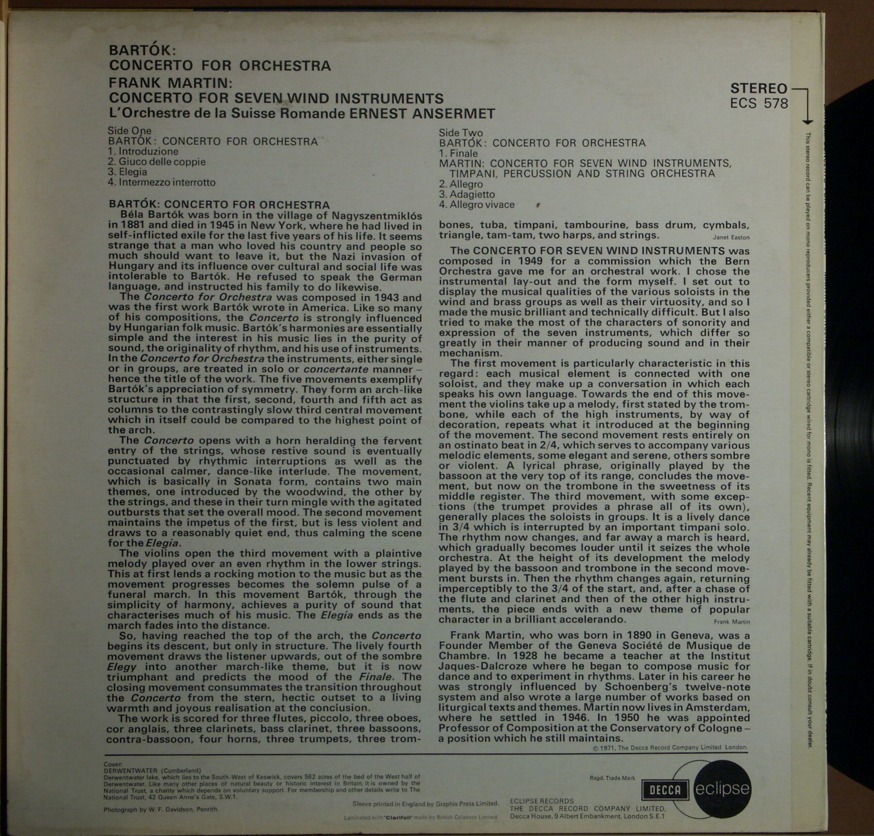 DECCA ECS 578 - Béla Bartók, Frank Martin (3), L'Orchestre De La - Image 2