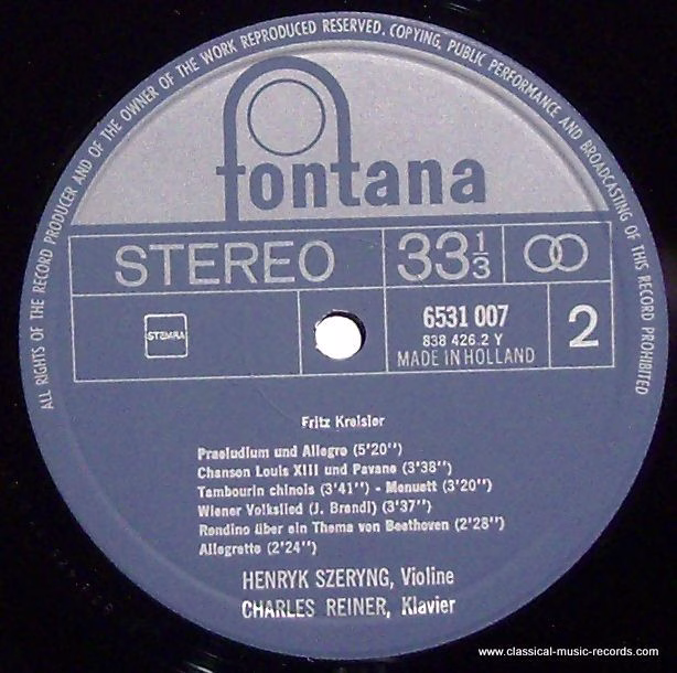 Fontana 6531 007 - Henryk Szeryng, Fritz Kreisler - Caprice Vien - Image 3