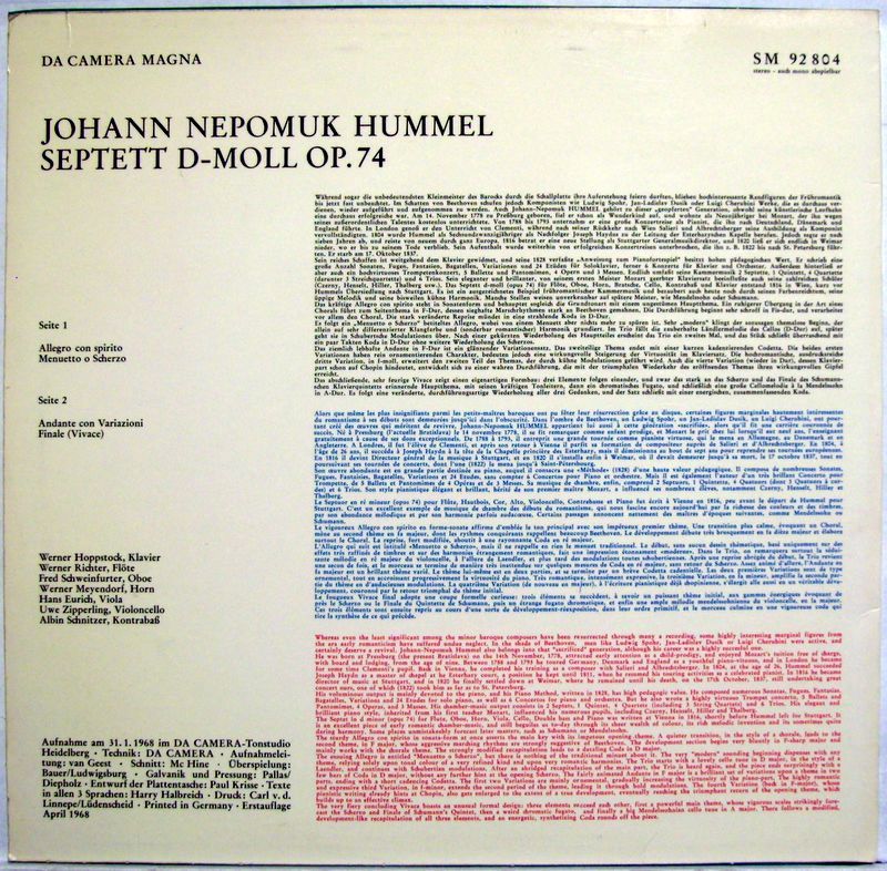 Da Camera Magna SM 92 804 - Johann Nepomuk Hummel, Werner Hoppst - Image 2