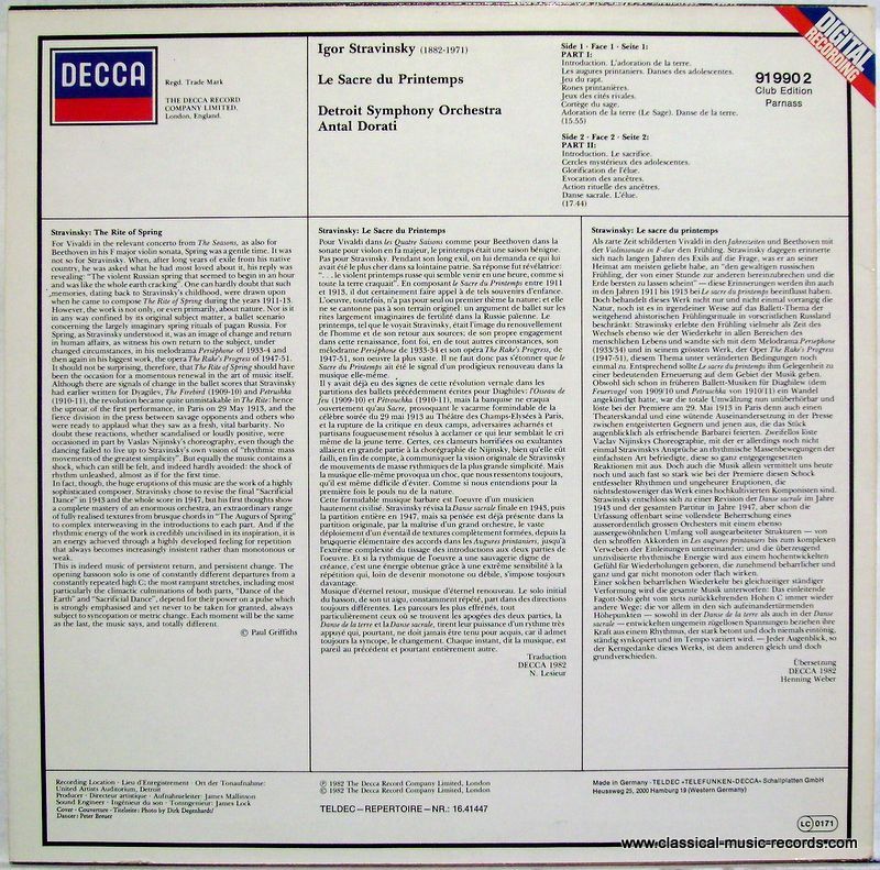 DECCA 91 990 2 - Igor Stravinsky, Detroit Symphony Orchestra, An - Image 2
