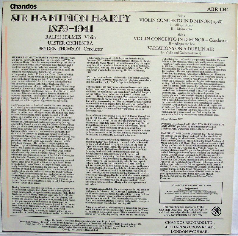 Chandos ABR 1044 - Sir Hamilton Harty, Ralph Holmes, Ulster Orch - Image 3