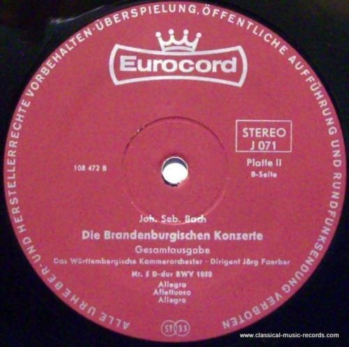 Eurocord J 071 - Johann Sebastian Bach, Württembergisches Kammer - Image 2