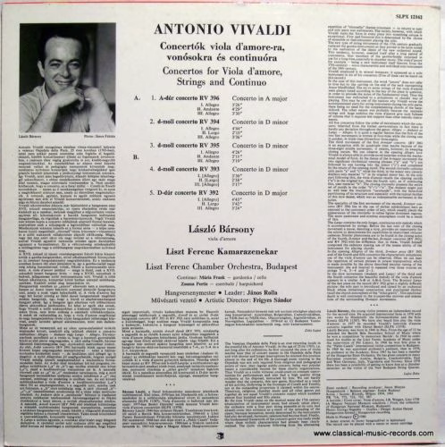 Hungaroton SLPX 12162 - Antonio Vivaldi, László Bársony, Liszt F - Image 2