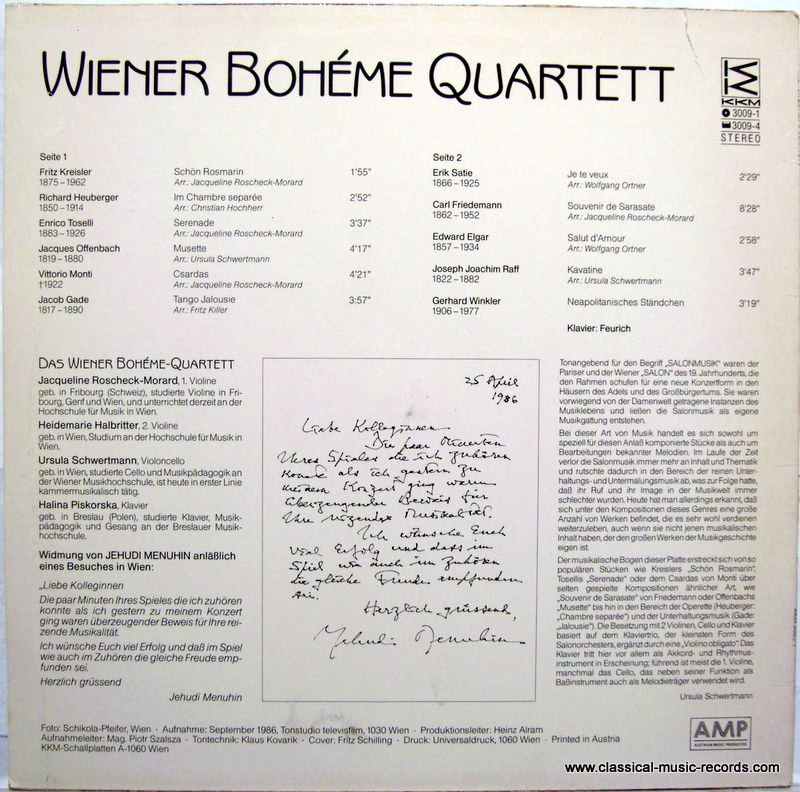 KKM Records 3009-1 - Wiener Bohéme Quartett - Untitled - Image 2