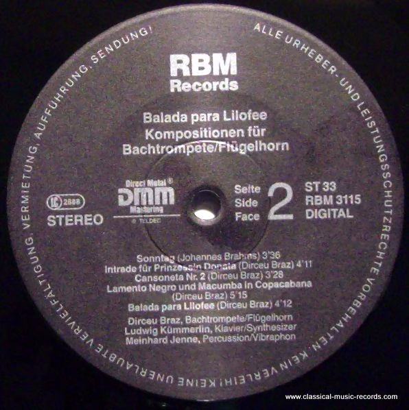 RBM Records RBM 3115 - Dirceu Braz - Balada Para Lilofee (Kompos - Image 3