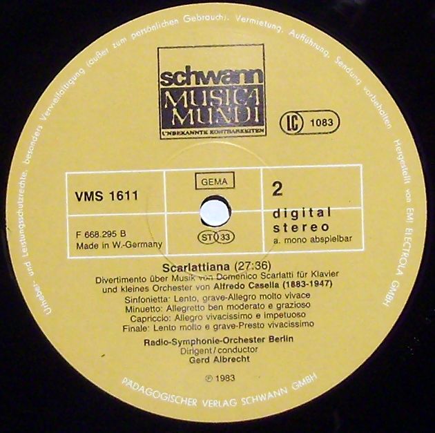 Schwann Musica Mundi VMS 1611 - Hans Werner Henze, Alfredo Casel - Image 3