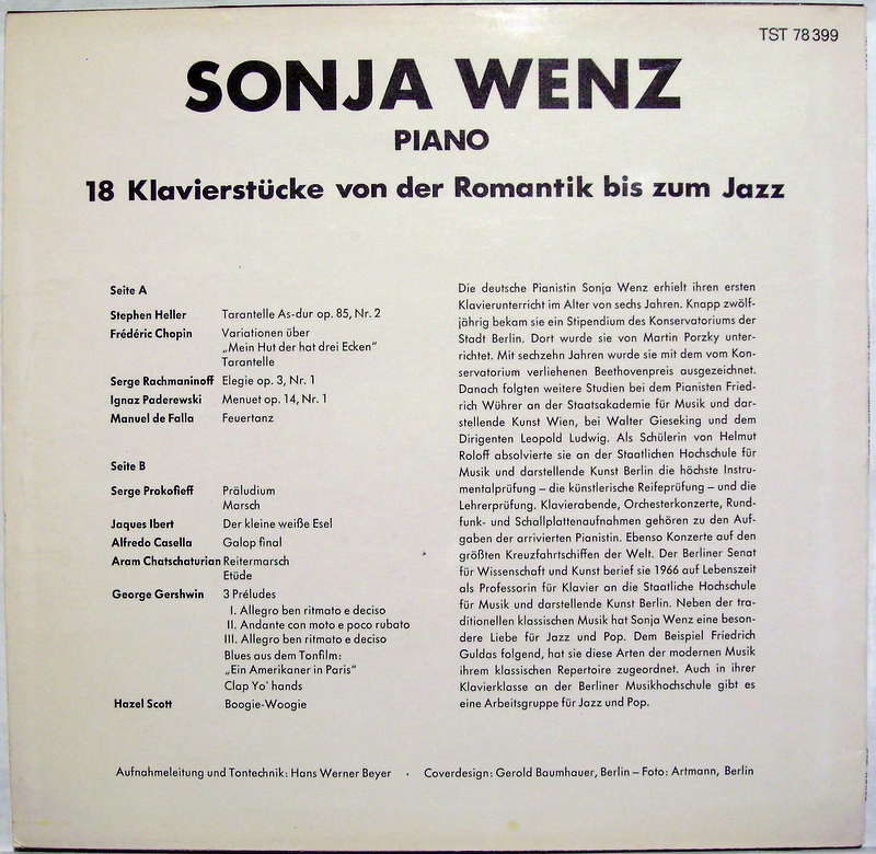 TELDEC 66.23451 - Sonja Wenz - 18 Klavierstücke Von Der Romantik - Image 2
