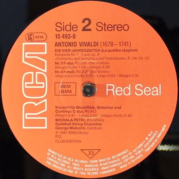 RCA Victor Red Seal 15493-0 - Michala Petri - Vivaldi - Le Quatt - Image 4