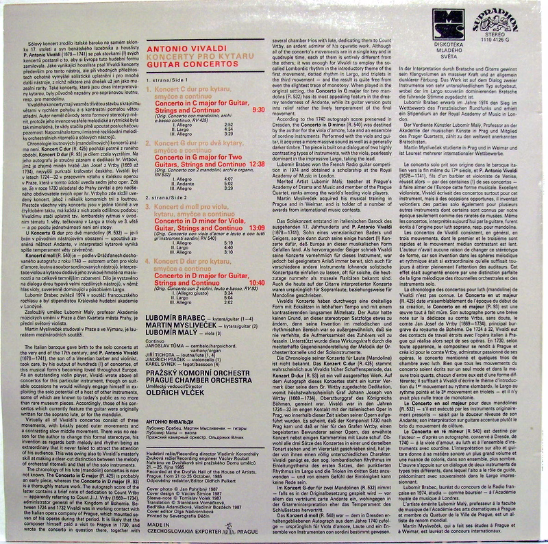 Supraphon 10 4126-1 031 - Antonio Vivaldi, Lubomír Brabec, Marti - Image 2