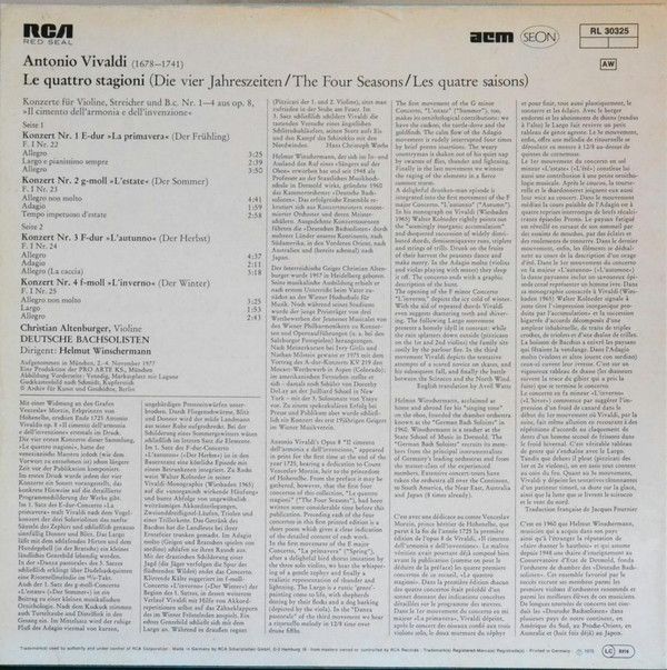 RCA RL 30325 - Antonio Vivaldi, Helmut Winschermann, Deutsche Ba - Image 2