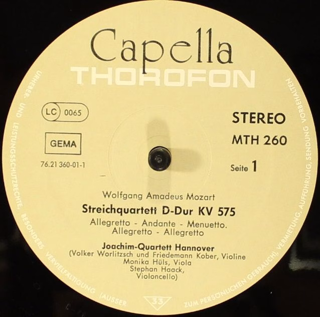 Thorofon Capella MTH 260 - Joachim-Quartett Hannover, Wolfgang A - Image 4