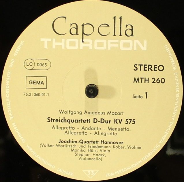 Thorofon Capella MTH 260 - Joachim-Quartett Hannover, Wolfgang A - Image 4