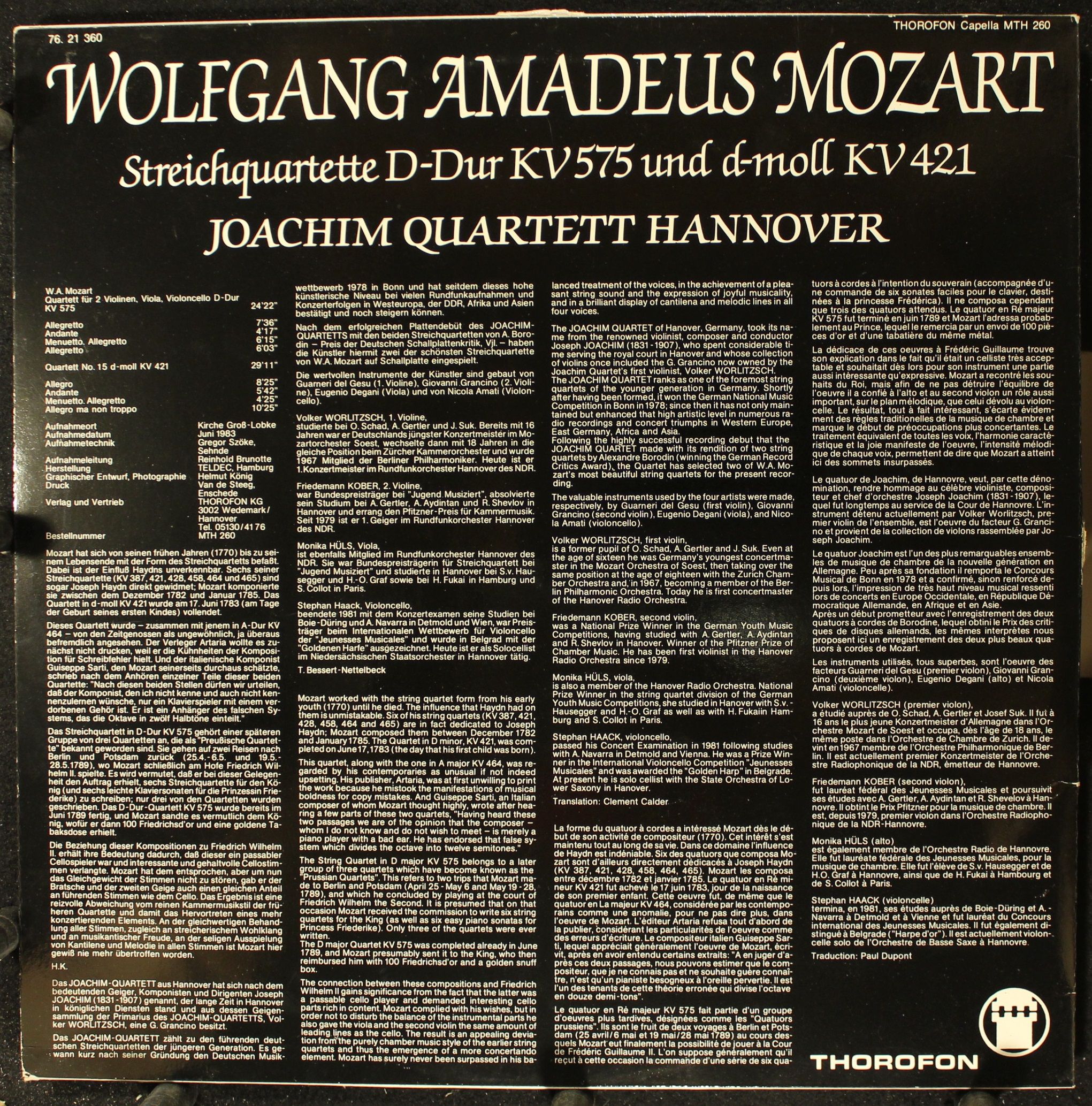 Thorofon Capella MTH 260 - Joachim-Quartett Hannover, Wolfgang A - Image 2
