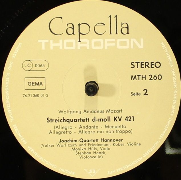Thorofon Capella MTH 260 - Joachim-Quartett Hannover, Wolfgang A - Image 3