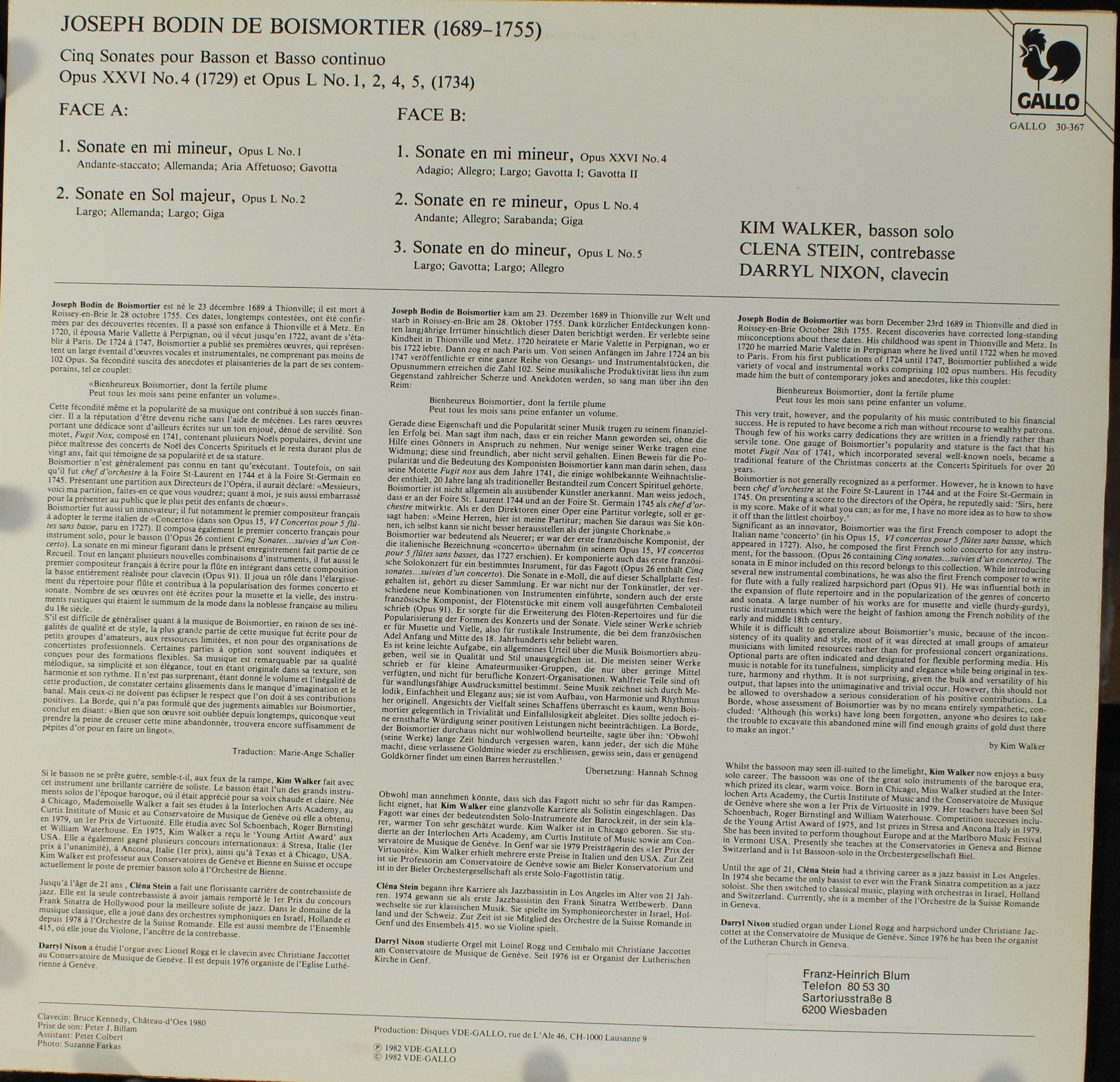 Gallo (4) GALLO 30-367 - Joseph Bodin de Boismortier, Kim Walker - Image 2