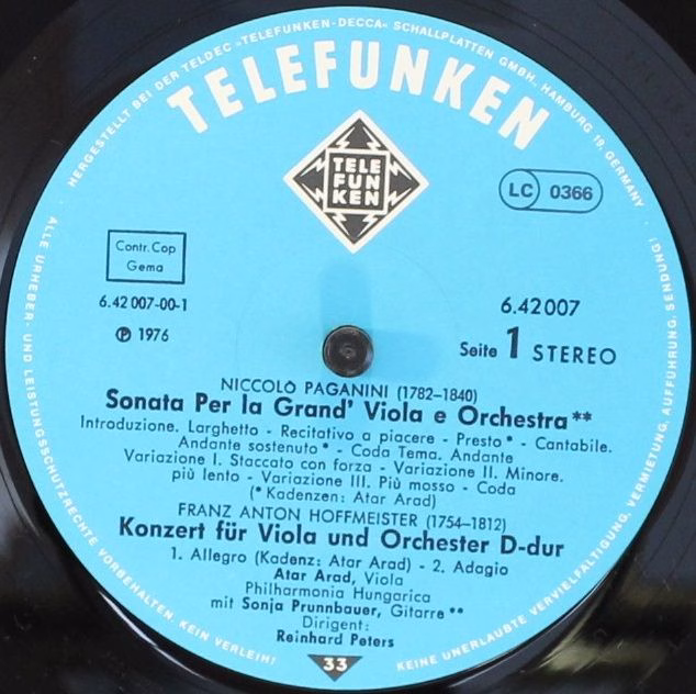 Telefunken 6.42007 - Niccolò Paganini, Carl Stamitz, Franz Anton - Image 2