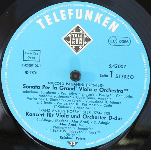 Telefunken 6.42007 - Niccolò Paganini, Carl Stamitz, Franz Anton - Image 2
