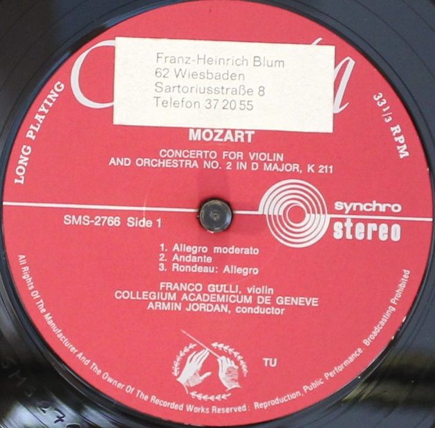 Concert Hall SMS 2766 - Wolfgang Amadeus Mozart, Franco Gulli, C - Image 3