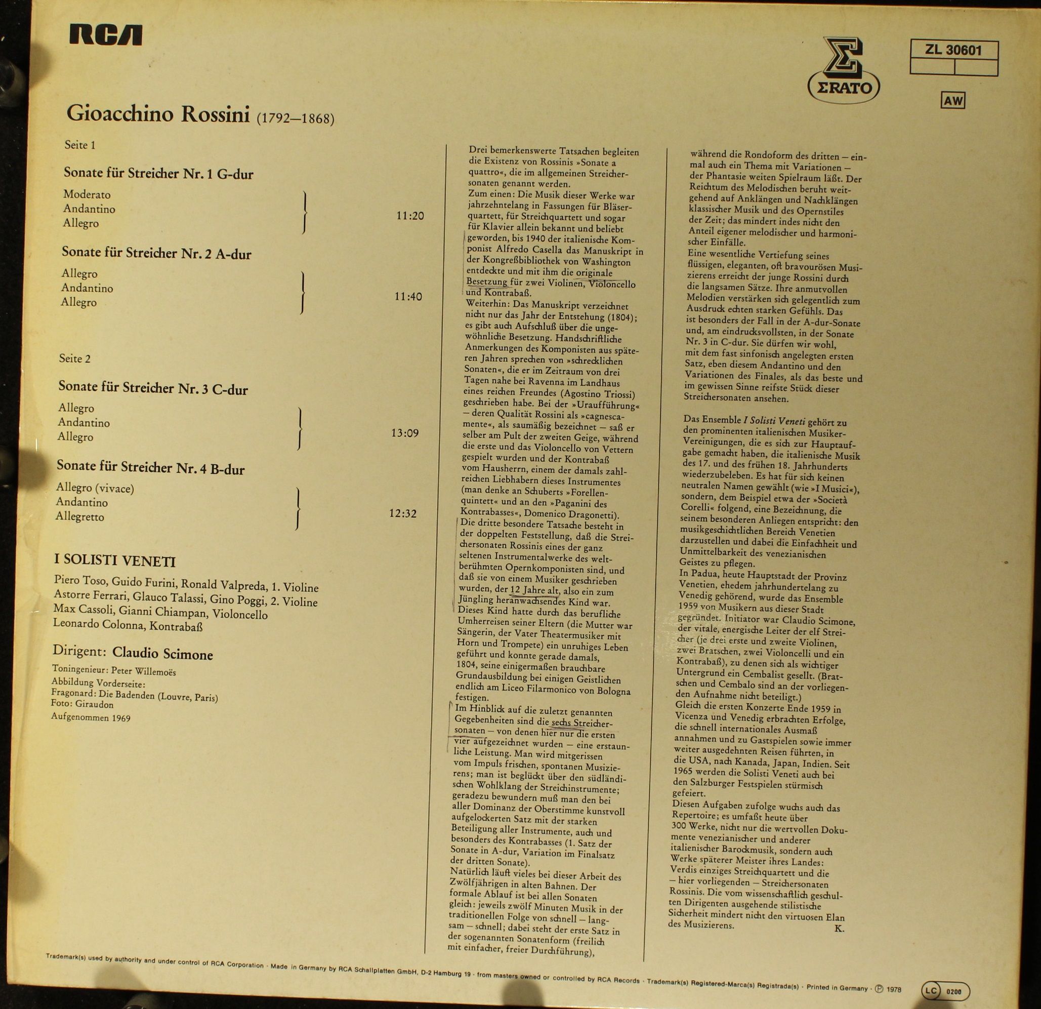 Erato ZL 30601 - Gioacchino Rossini, I Solisti Veneti, Claudio S - Image 2